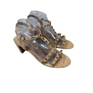 Vaneli Midge Studded Cork Sandals Women's 9.5 Natural Leather Strappy City Heel